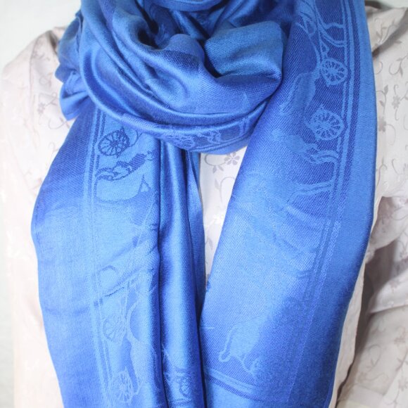 HERMES Scarf Shawl Wrap Stole 65% Cashmere 35% Silk Blue Used - Picture 7 of 14